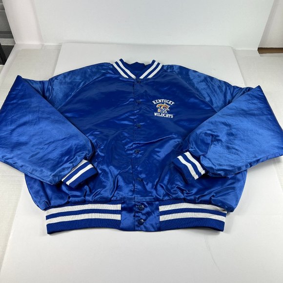 VTG 70s Kentucky Wildcats Satin Jacket Extra Large Blue Spell Out Snap Button - Picture 1 of 15